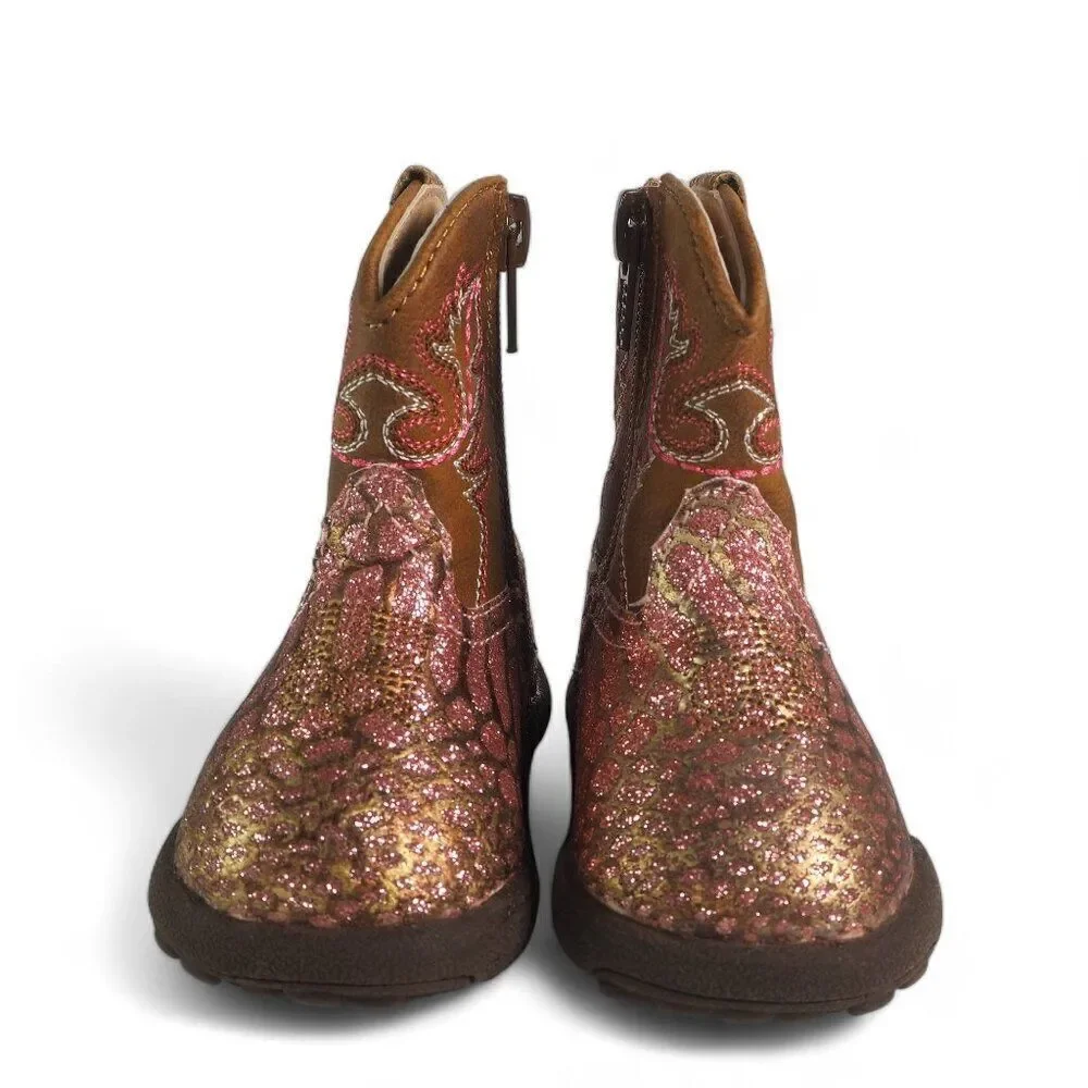 Roper Sparkle Western Cowboy Boots Pink Glitter / Brown‎ Baby Newborn 1